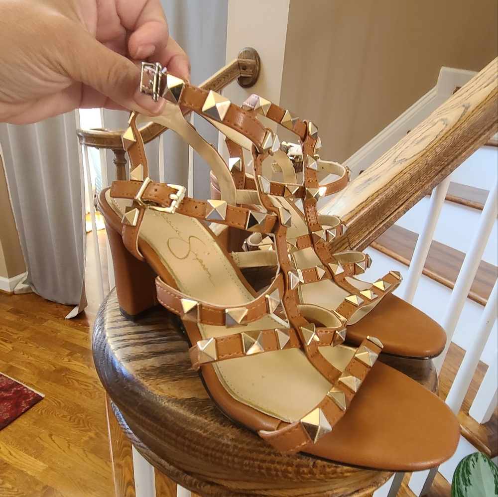 Jessica Simpson ankle strap sandal with gold detail